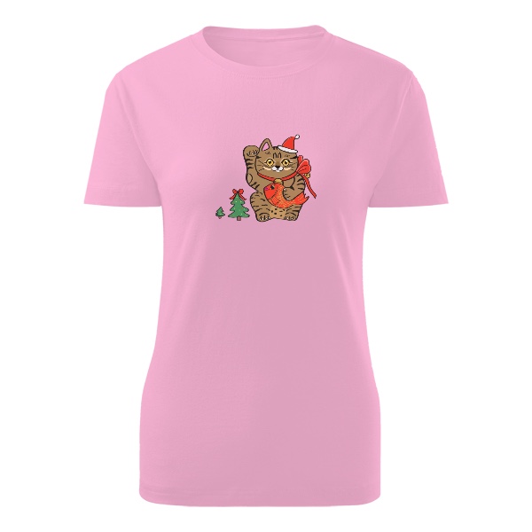 Stripy Christmas cat Maneki neko  T-shirt