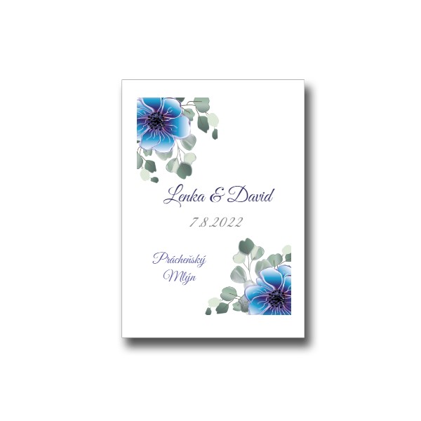 Přáníčko s potiskem Svatební oznámení - Modrý květ a eukalyptus