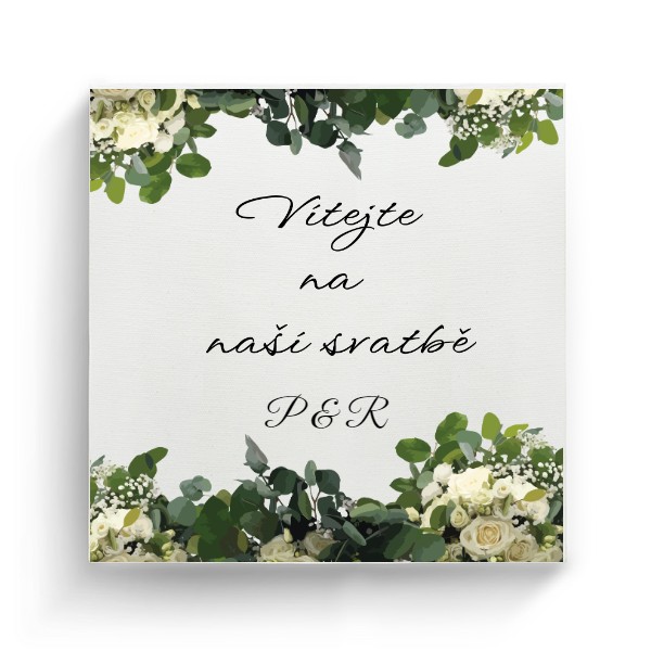 Fotoplátno čtverec s potiskem Svatební uvítací tabule - Eukalyptus a bílé růže 2
