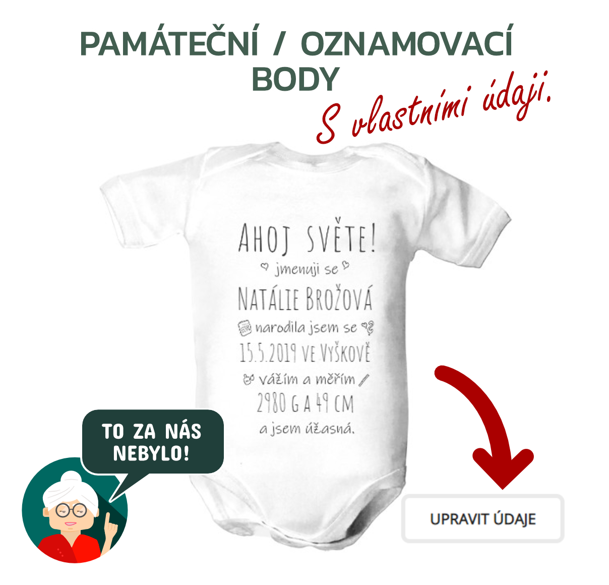 Dětské body  s potiskem Památeční body pro chlapečka