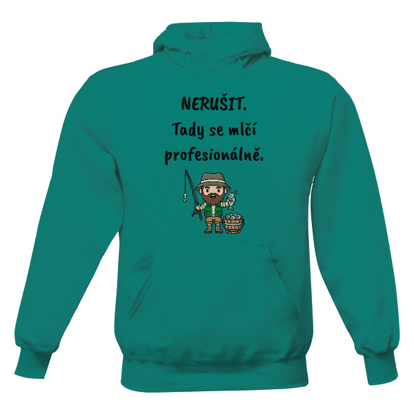Pánská mikina s kapucí Just Hoods s potiskem Tady se mlčí profesionálně