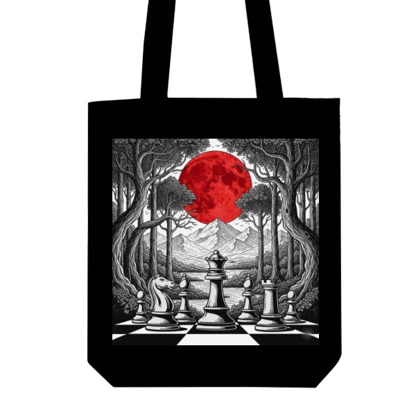 Taška z bio bavlny s potiskem Taška se šachy pod měsícem