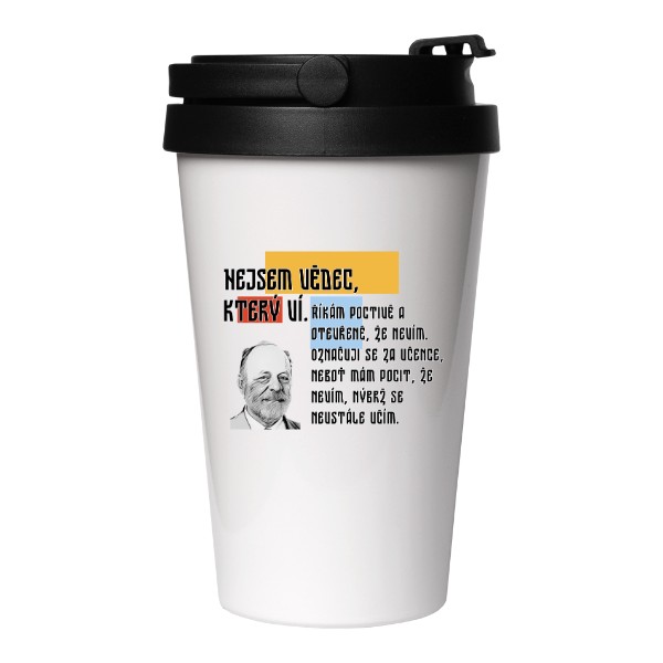 Cestovní nerezový hrnek s potiskem Je libo kávu s sebou s panem profesorem?