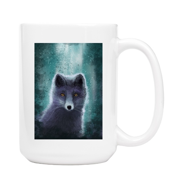 Mug big s potiskem The silver fox and the aurora borealis