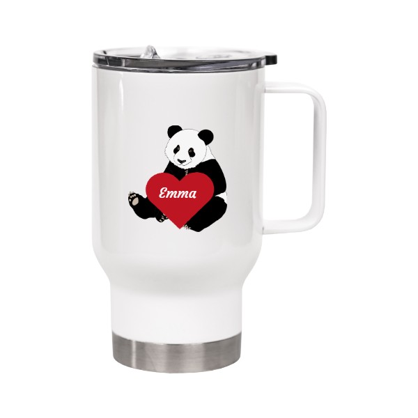 Thermo cup with handle Thermocup Panda Hearth with name