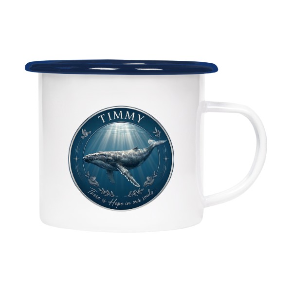 Tin mug - enamel hem Timmy the Whale – Hope