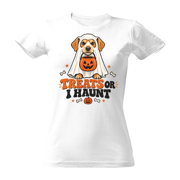 T-shirt Treats Or I Haunt – Dog In A Ghost Costume