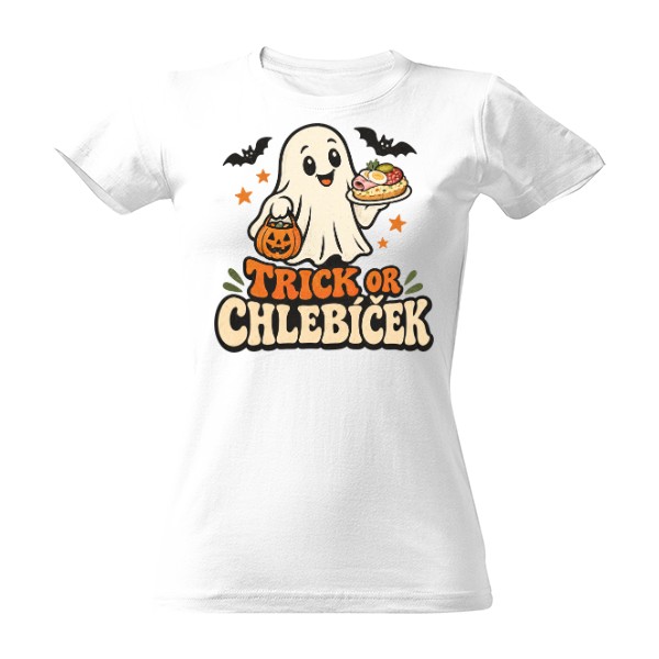 Tričko s potiskem Trick Or Chlebíček – duch s chlebíčkem