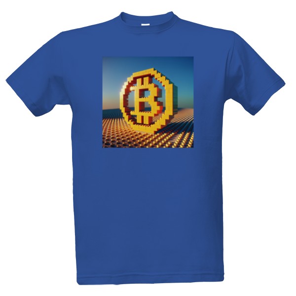 Tričko s potiskem Bitcoin. Pixelový Král