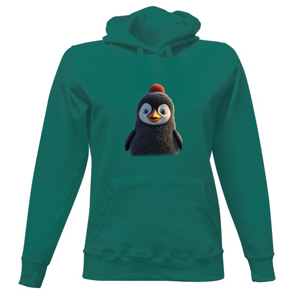 Dámská mikina s kapucí s potiskem Tučňák s bambulí