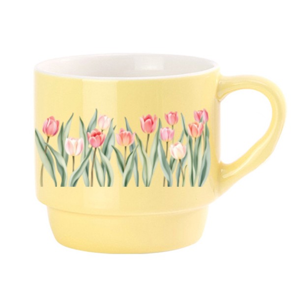 Stohovateľný porcelánový hrnček s potlačou Tulipány