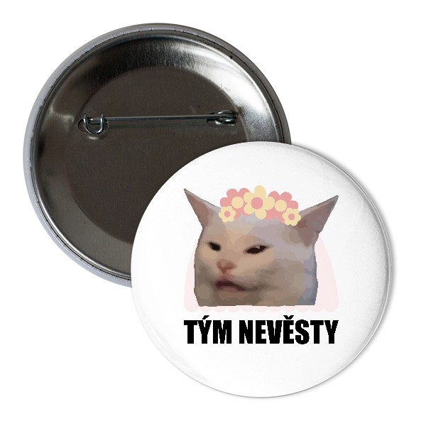 Odznáček  s potiskem Tým nevěsty s kočkou