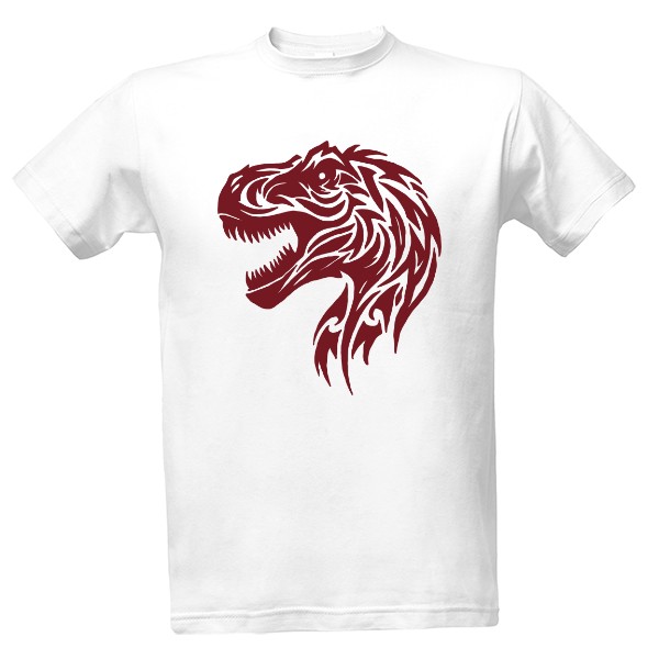 Tričko s potiskem tyranosaurus tribal červená 