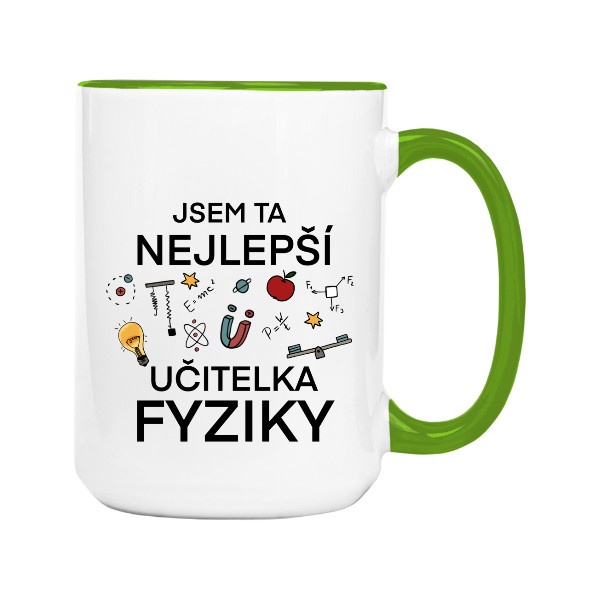 Hrnek velký barevný s potiskem Učitelka fyzika - na hrnku