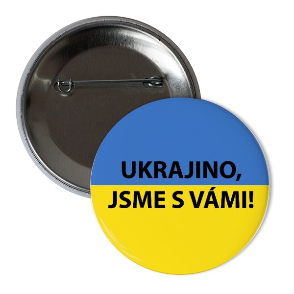 Odznáček  s potiskem Ukrajino, jsme s Vámi!