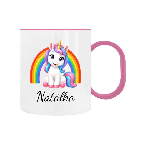 Plastic children's mug Unicorn and Rainbow for Kindergarten with the name