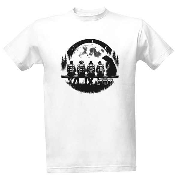 Tričko s potiskem Úplněk v lese s medvědem