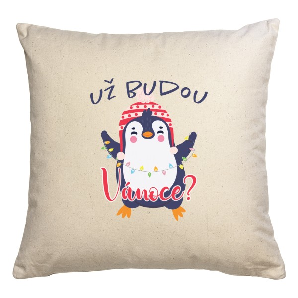 Polštář bavlněný  s potiskem Už budou Vánoce