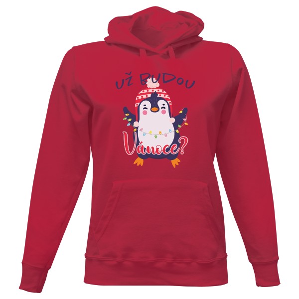 Dámská mikina s kapucí s potiskem Už budou Vánoce