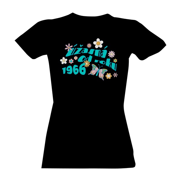 Tričko s potlačou Úžasná od roku 1966 s motýlem