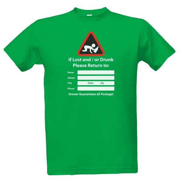 Tričko s potiskem V případě ztráty nebo opilosti