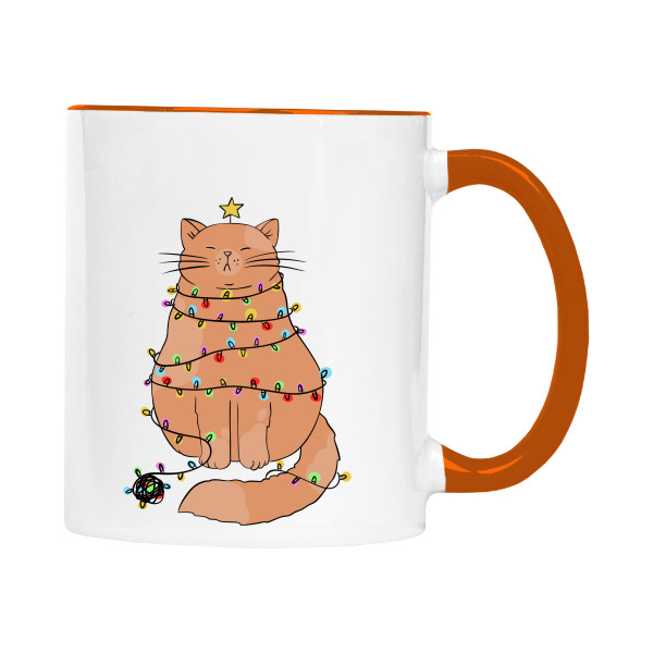 Hrnek malý barevný s potiskem Vánoční číčong zamotaný ve světýlkách 