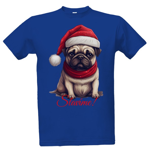 Tričko s potiskem Vánoční mops Slavíme