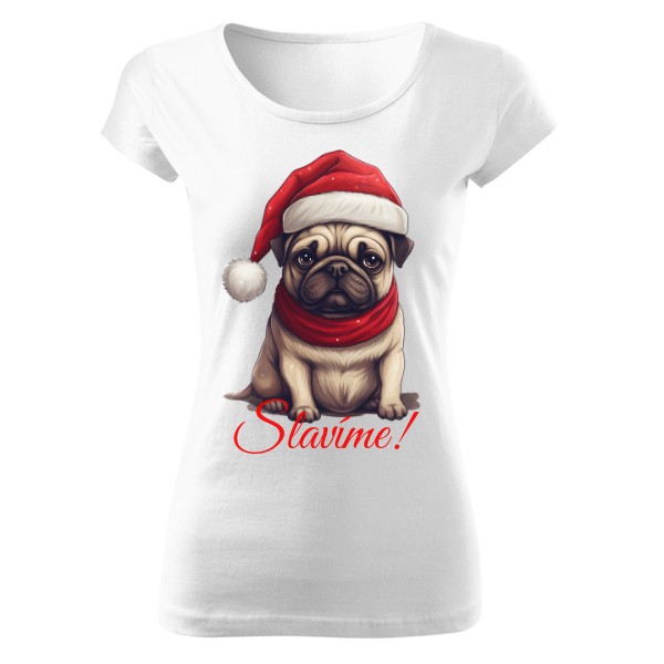 Tričko s potiskem Vánoční mops Slavíme