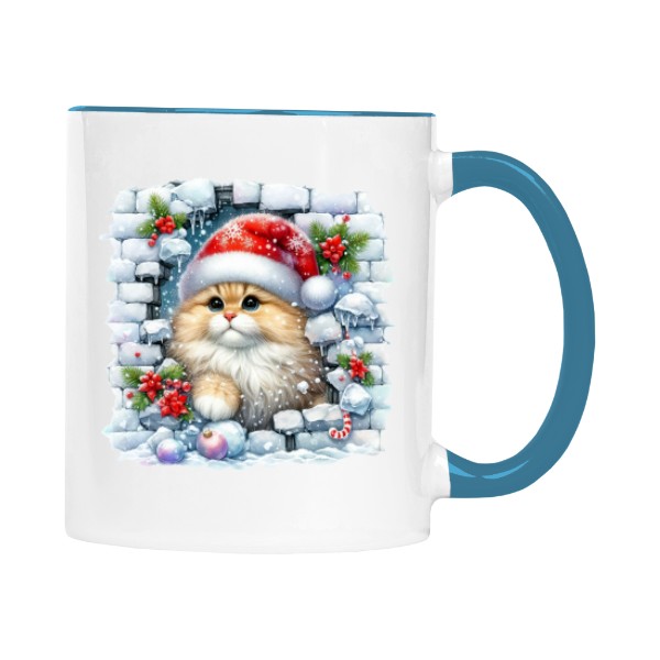 Hrnek malý barevný s potiskem Vánoční pohoda s kočkou