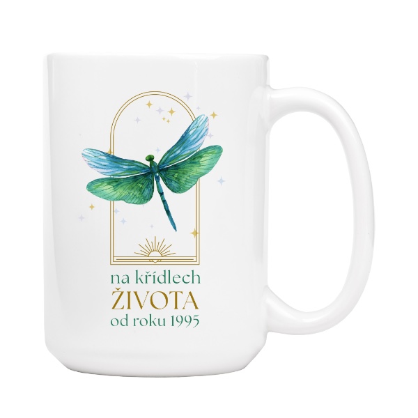 Vážka s textem na křídlech života od roku 1995