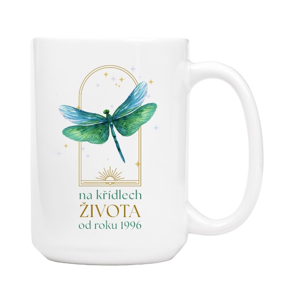 Vážka s textem na křídlech života od roku 1996