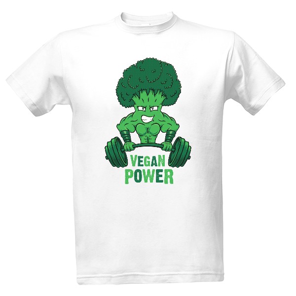 Tričko s potiskem VEGAN POWER brokolice - světlý text
