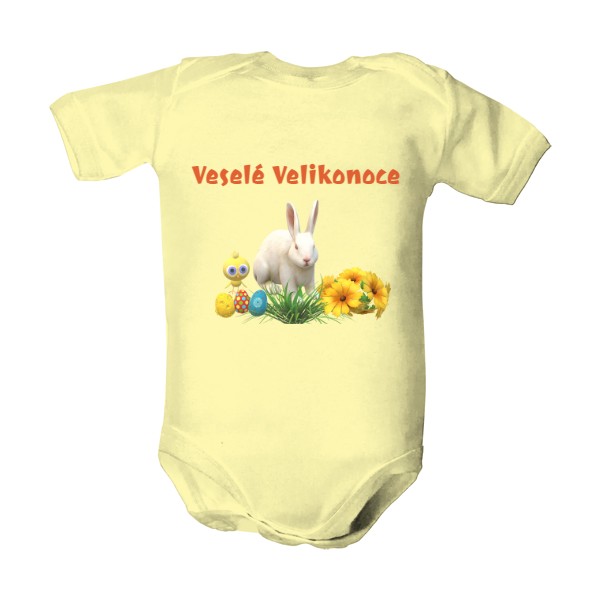 Dětské body  s potiskem Veselé velikonoce- zajíček s kuřátkem