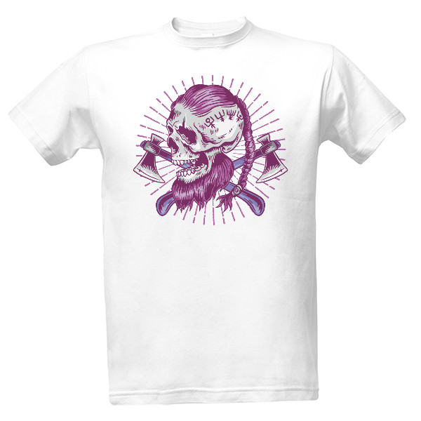 Tričko s potiskem Vikingská lebka se dvěma sekerami