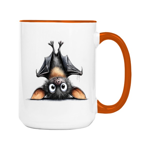 Hrnek velký barevný s potiskem Visáček - Halloweenský netopýr