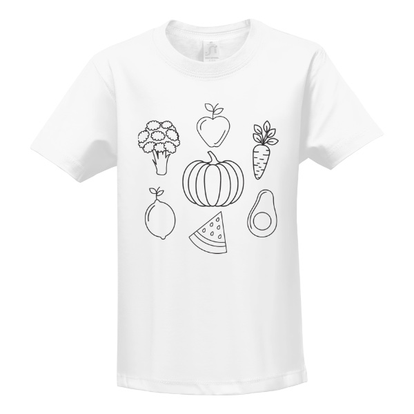 Tričko s potiskem Vybarvi si sám - ovoce a zelenina