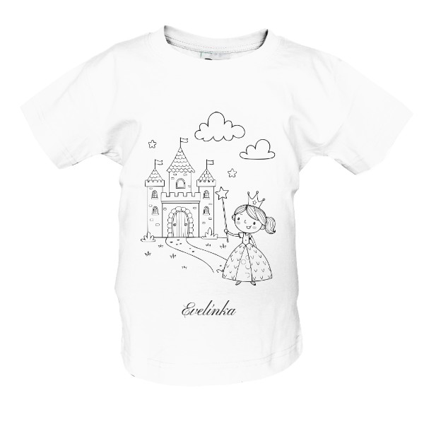 Tričko s potiskem Vybarvovací Princezna a zámek se jménem