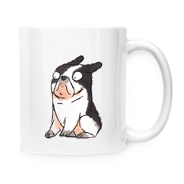 Hrnek malý bílý s potiskem Vyděšený buldoček