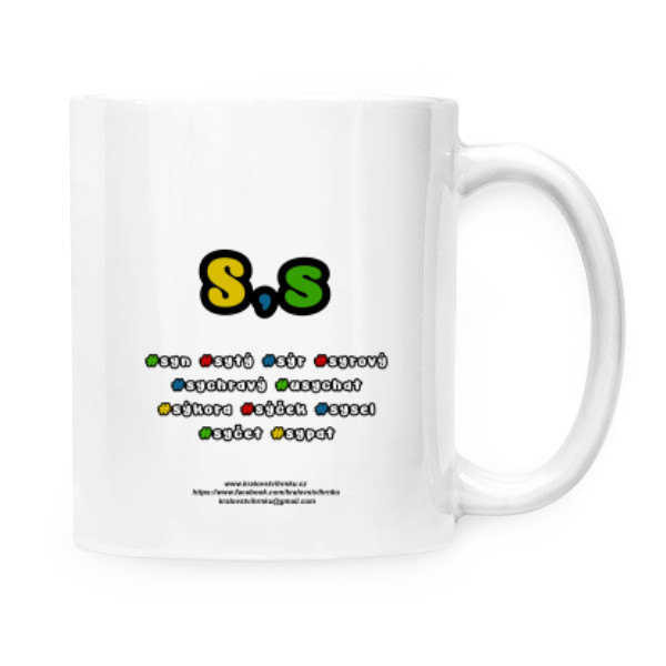 Hrnek malý bílý s potiskem Vyjmenovaná slova po S