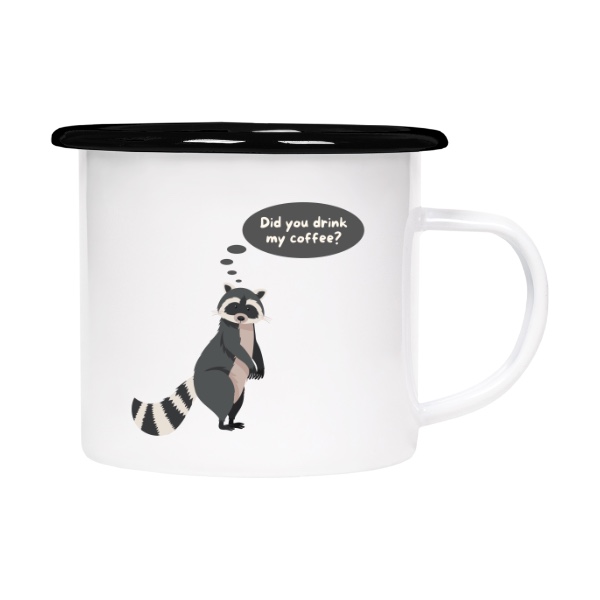 Plecháček - smaltový lem s potiskem Vypil jsi mi kávu?