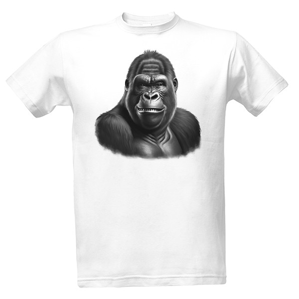 Tričko s potlačou Vysmiata gorila - čiernobiela