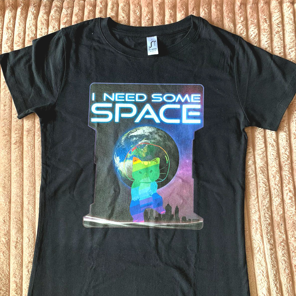 Tričko s potiskem I Need Some Space - kočička a vesmír