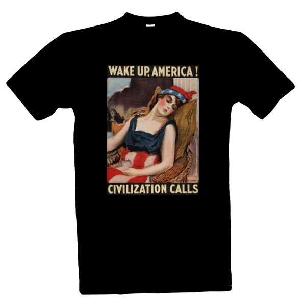 Tričko s potiskem WAKE UP AMERICA! ČERNÝ