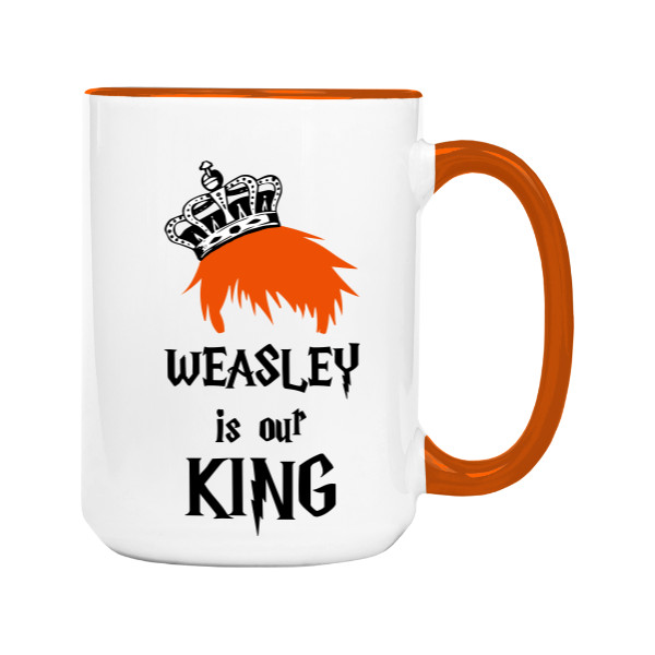 Hrnček veľký farebný s potlačou Weasley is our King