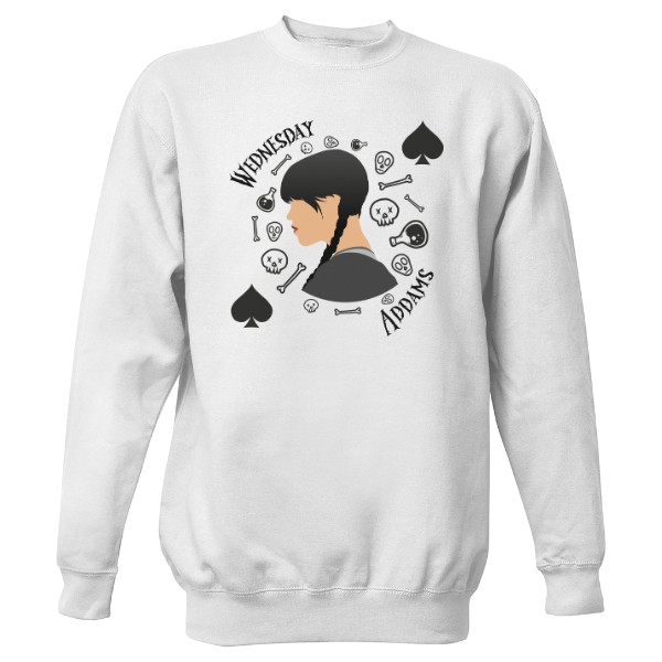 Mikina bez kapucne Unisex s potlačou Wednesday Addams