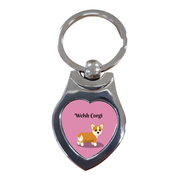 Heart keychain s potiskem Welsh Corgi on the road