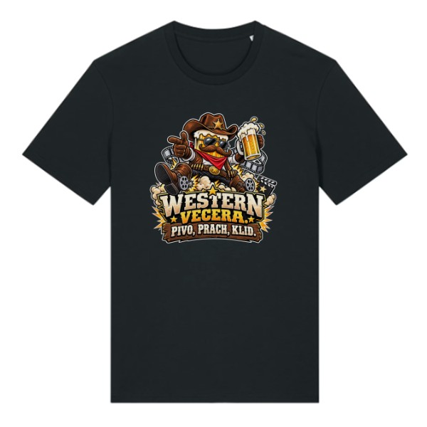 Tričko s potlačou Western večera - pivo, prach, pokoj