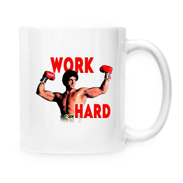 Hrnek malý bílý s potiskem Work Hard