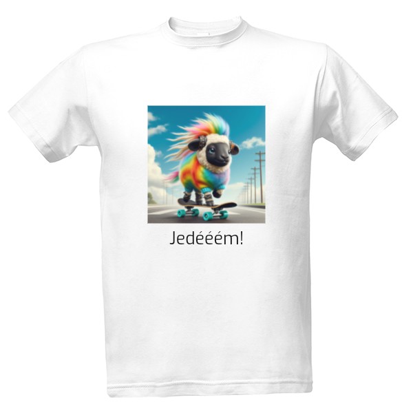 Triko Duhový beránek na skateboardu