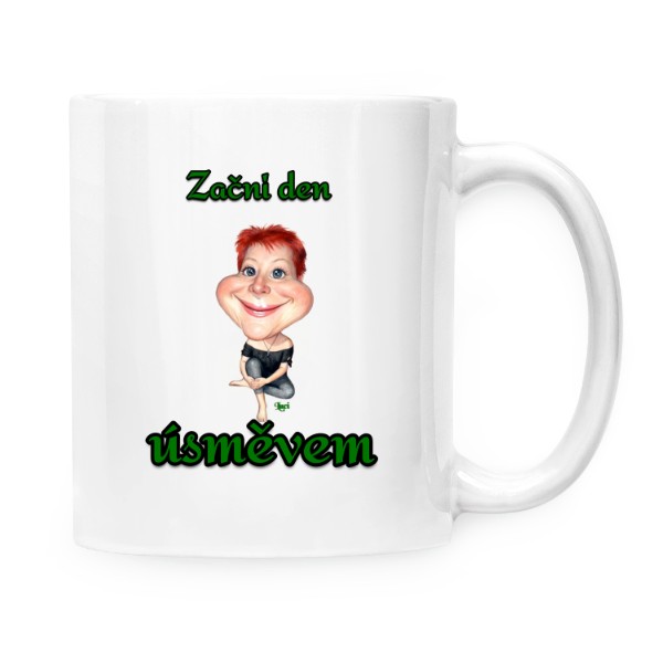 Hrnek malý bílý s potiskem Začni den úsměvem 